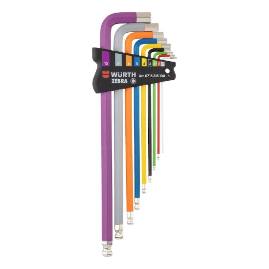 Mynd af Sexkantasett í lit m.kúlu - 9stk.  1-10mm