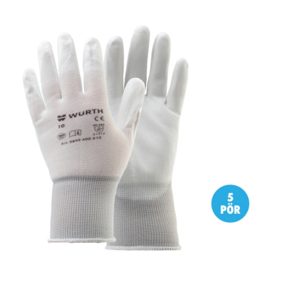 Mynd af Vinnuhanskar hvítir Comfort - 5 pör - Stærð 9